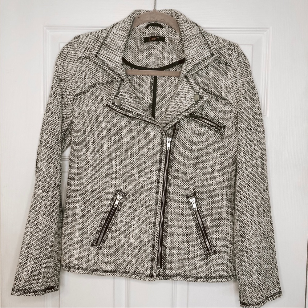 DEX Grey Moto Jacket With Zipper Detailing Small